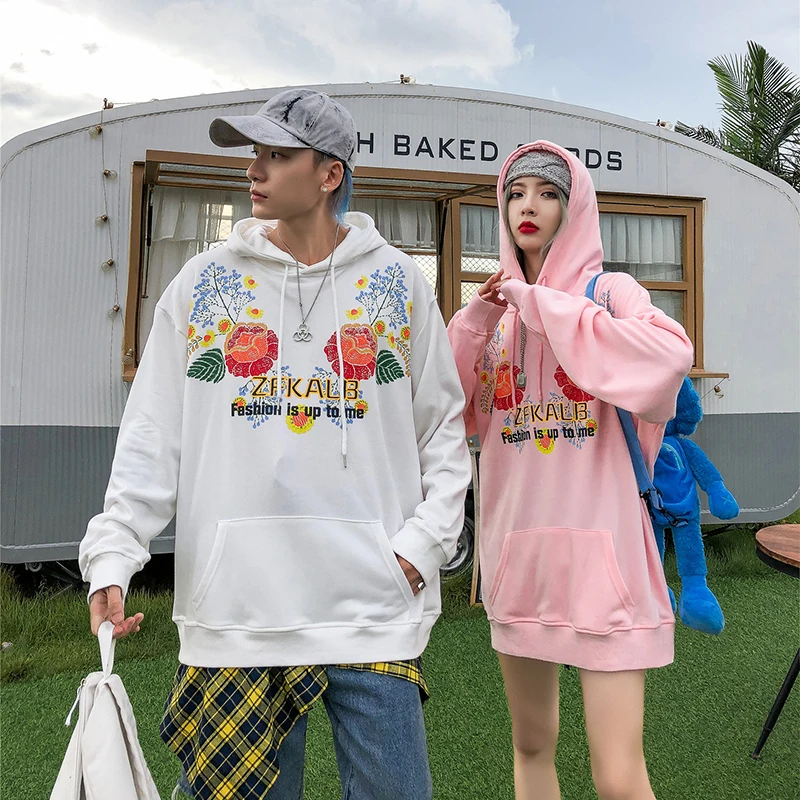 

Aolamegs Autumn Casual Hoodies Men Chinese Harajuku Hooded Pullover Flying Crane Flower Printed Couple Sweatshirts Loose Tops