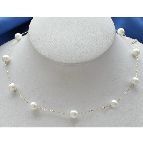 

Unique Pearls jewellery Store AAA++ 16'' 9MM Round Akoya White Pearl Necklace Silver Chain Charming Women Jewelry Gift