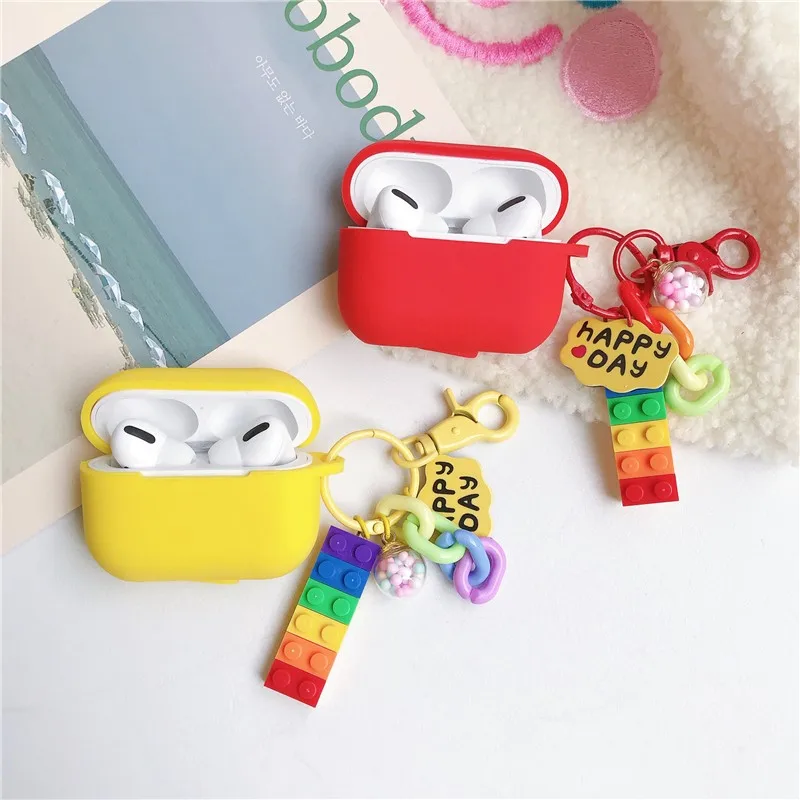 

Cute Rainbow blocks Keychain For AirPods 1 2 silicon Protective Cover Air Pod 3 Case For Airpods Headphone Carrying box fundas