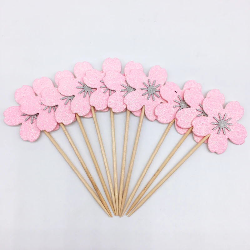 10 шт. розовые топперы для капкейков с цветком вишни украшения дня рождения