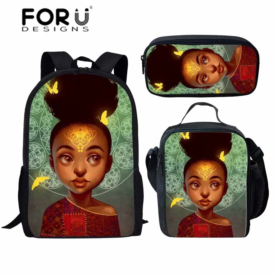YQ4586CGK FORUDESIGNS/черные школьные сумки для девочек в стиле афро-леди; комплект из 3 предметов; школьные сумки; детские школьные сумки в стиле преппи; школьные рюкзаки для студентов - Цвет: YQ4586CGK