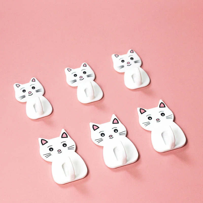 

Cute Cartoon Cat Door Hooks For Kitchen Sundries Hanger Bathroon Towel Hook Self Adhesive Wall Decor Hooks