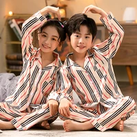 new kids homewear silk children pajamas set night clothes satin unisex boys casual sleep loungewear 3 12yrs stripe pyjamas set