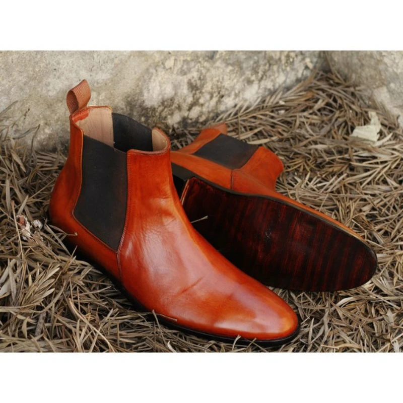 

2021 Autumn New Fashion Pu Men's Chelsea Leather Boots Flat Bottom Comfortable Brown Boots High Quality Men's Boots ZZ326