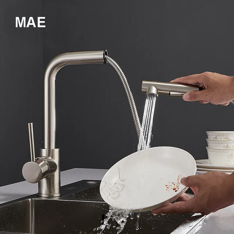 Смеситель для кухни хромированный с одной ручкой выдвижной кухонный кран одним