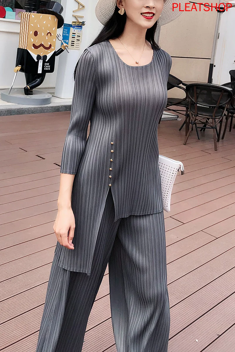 Miyake Pleated Tops Drape Loose Pants Two-Piece set 2020 Spring And Summer New Style Large Size Women's Fashion Set pans suit