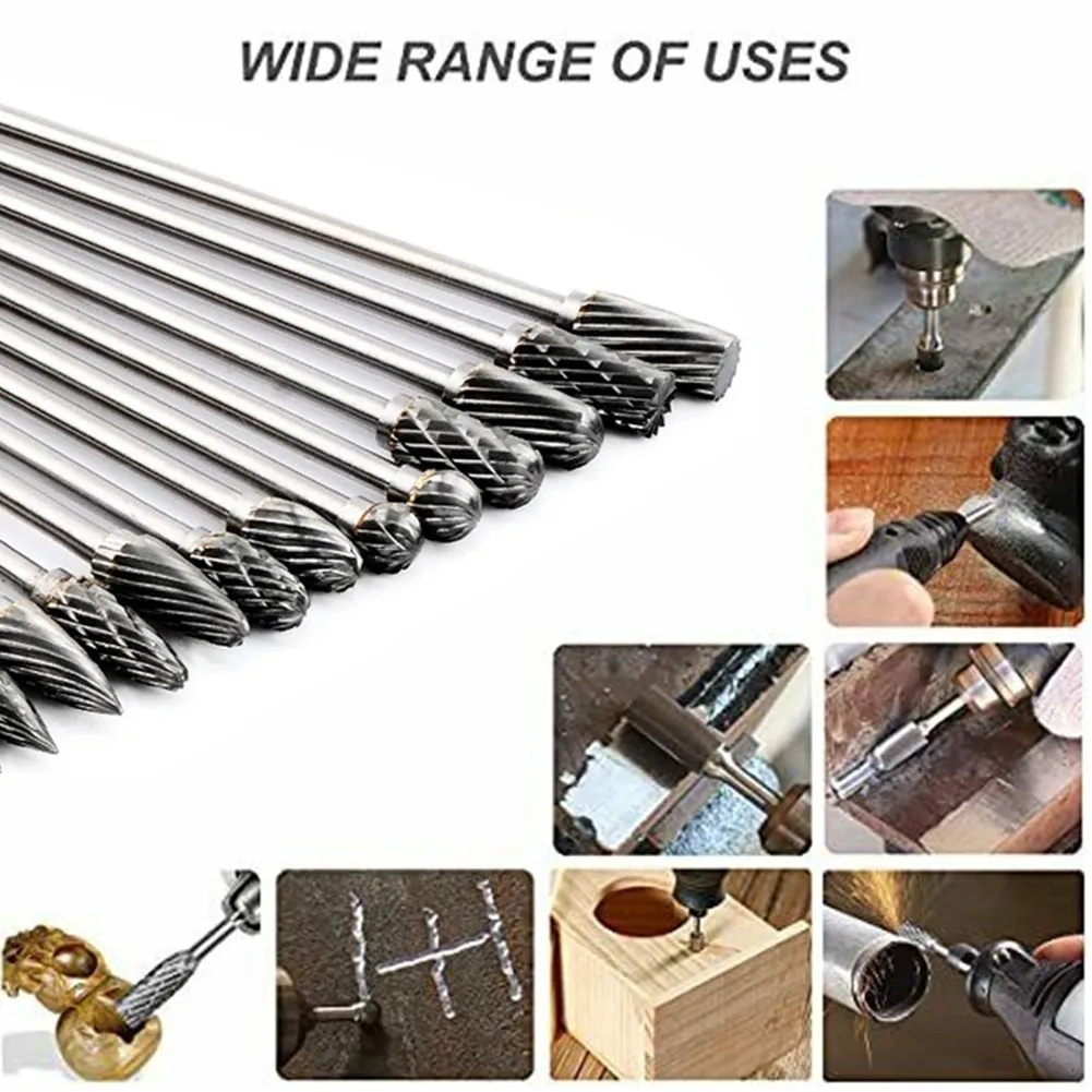 

10Pc 1/8Inch Shank 4Inch Tungsten Carbide Rotary Burrs Double Cut Tungsten Solid Carbide Rotary Drill For Polish Tools