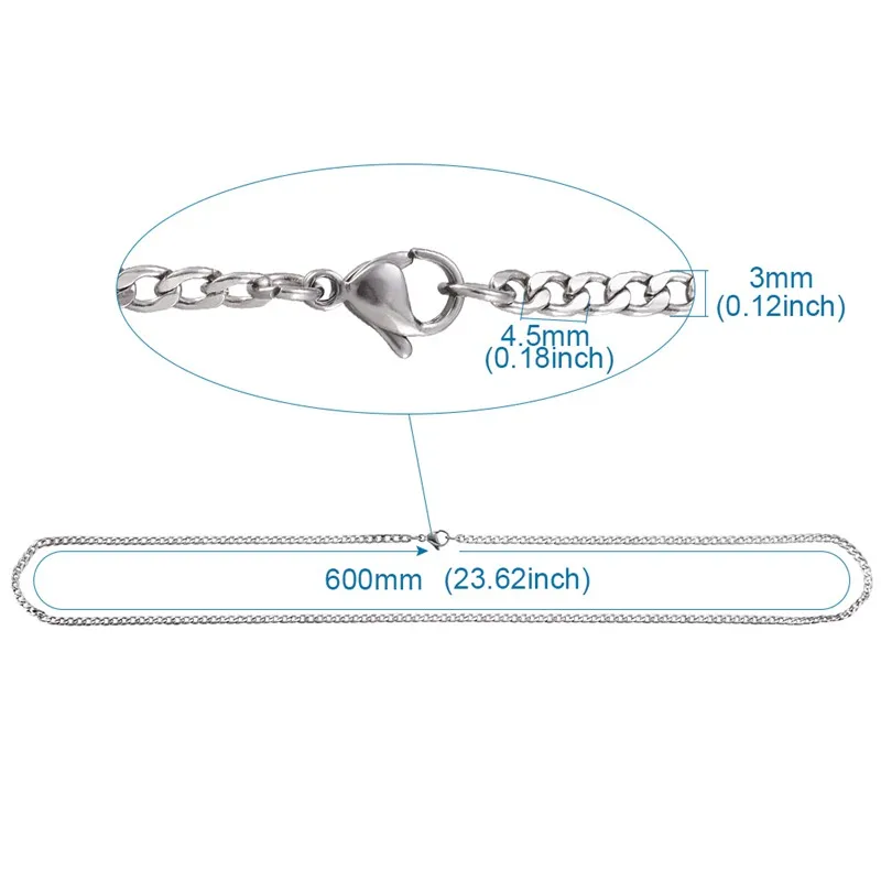 12 шт. в упаковке Нержавеющая сталь бордюрный Цепочки и ожерелья s с застежкой