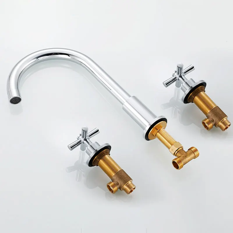 Смеситель для раковины в ванную комнату однотонный кран с двумя ручками 3