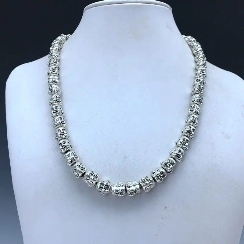 Коллекция китайское древнее тибетское серебро буддизм ожерелье из бисера.