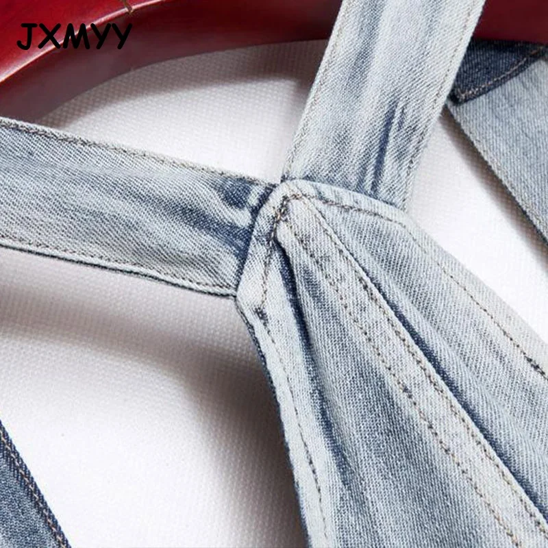 

2021 Summer Fashion New Women's Large Size Loose Fashion Denim Stitching Chiffon Strap Skirt Thin Dress Trendy JXMYY M-3XL