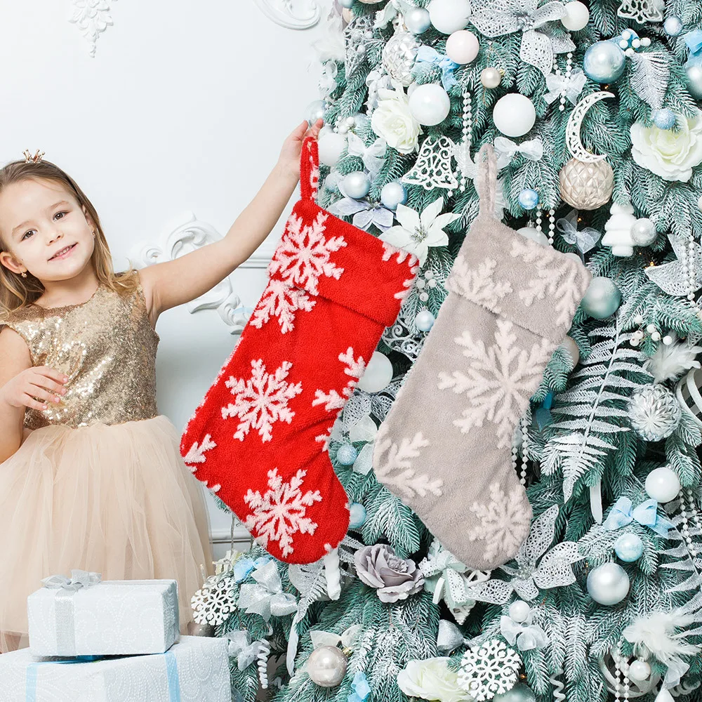 

1 шт. рождественские чулки, рождественские чулки, полосатые снежинки, Рождественское украшение для елки и украшение для семейного праздника