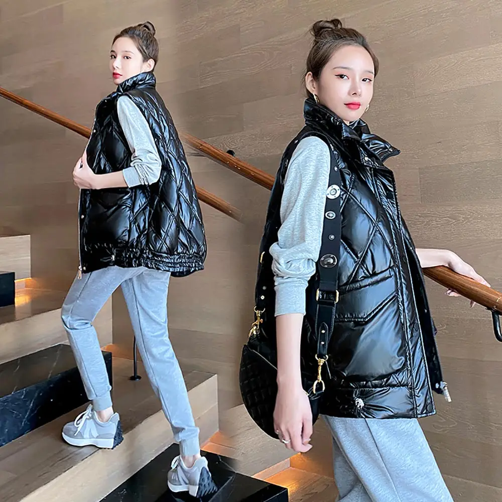 

Vielleicht Stand Collar Women's Winter Solid Vest Short Style Thick Quilting Female Sleeveless Duck Down Vest Jacket With Pocket