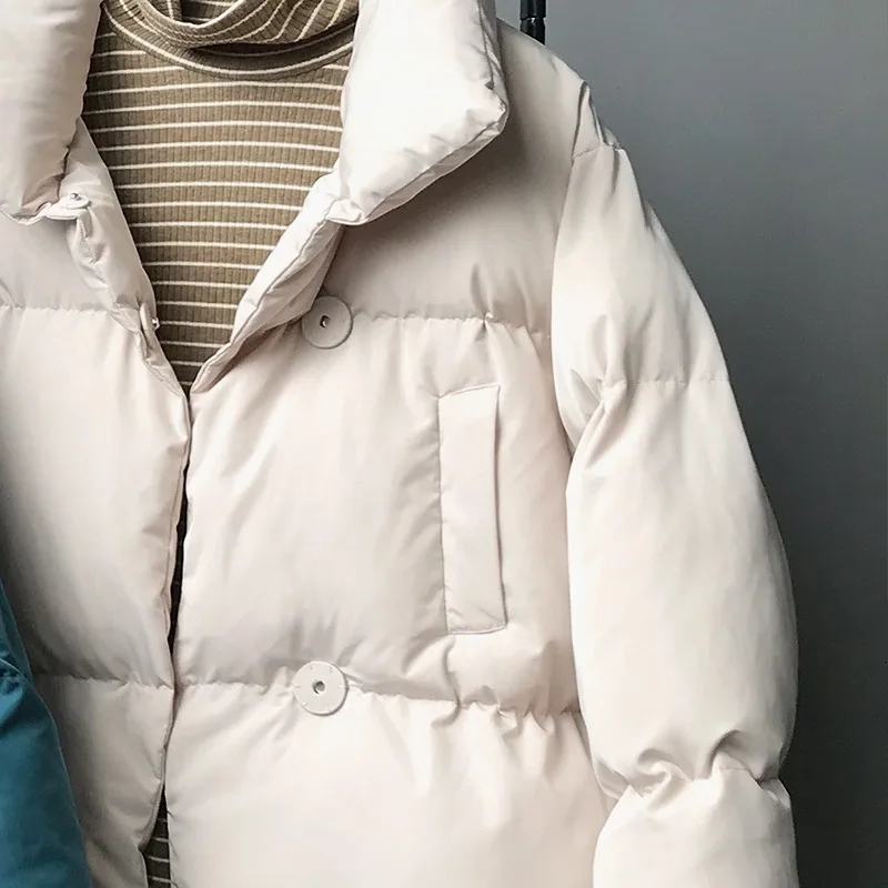 

solid sweet women autumn winter down jacket warm stand collar preppy style single-breasted down coat lady winter oversize parka