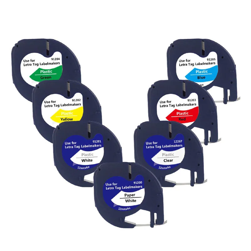 

5Pcs 91201 Compatible Dymo Letratag Tape LT 12mm*4m Black on white LT 100H 100T QX 50 LT100T PLUS 12267 91200 16951 59422