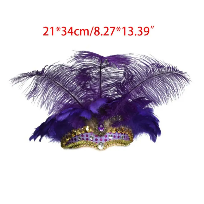 

Women Halloween Feather Headband Sequins Rhinestone Fascinator Carnival Headwear Party Activity Stage Dance Props 9 Colors