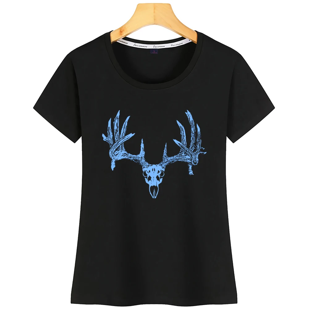 

Tops T Shirt Women Whitetail Skull Blue Fashion White Print Tshirt