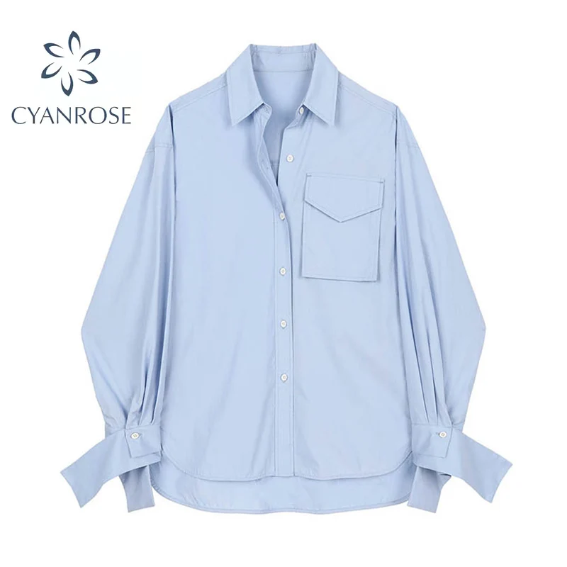 

Женская однобортная рубашка с отложным воротником, свободная офисная блузка большого размера с длинным рукавом, весна-осень 2021