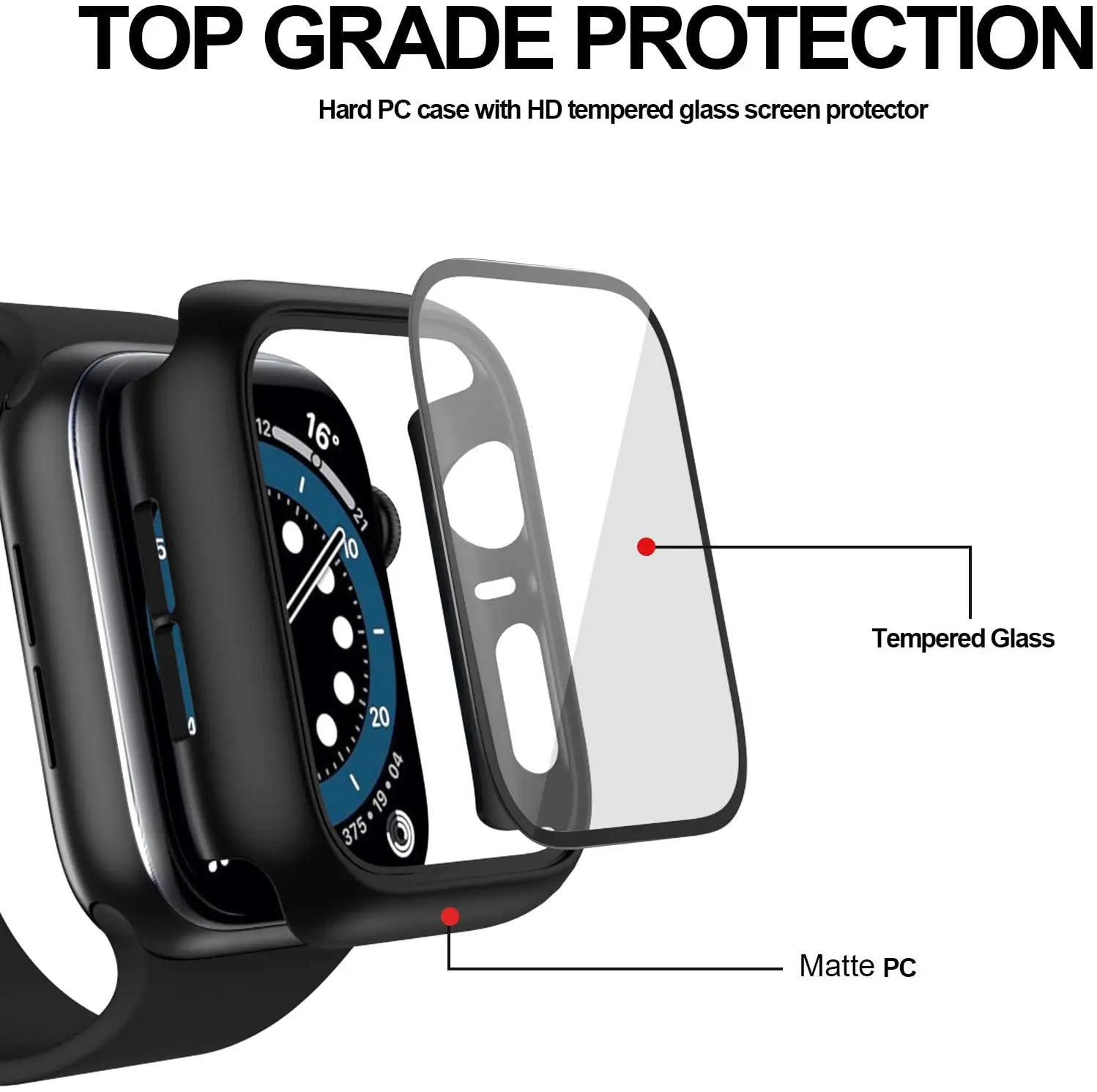 Case + Tempered film Compatible with Apple watch Case 44mm 42mm 40mm 38mm Glass protective shell for iwatch 6 5 4 3 2 1 SE case