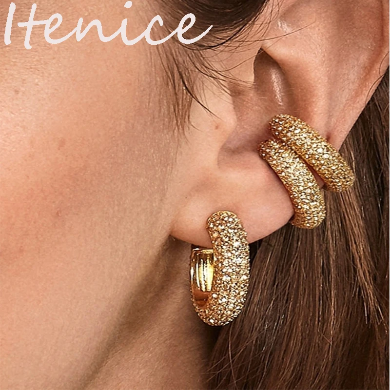 

Itenice Bohemia C Crystal Earrings Ear Cuff For Women Stackable C Shaped Rhinestone Ear cuffs Clip on Earring Gold Color