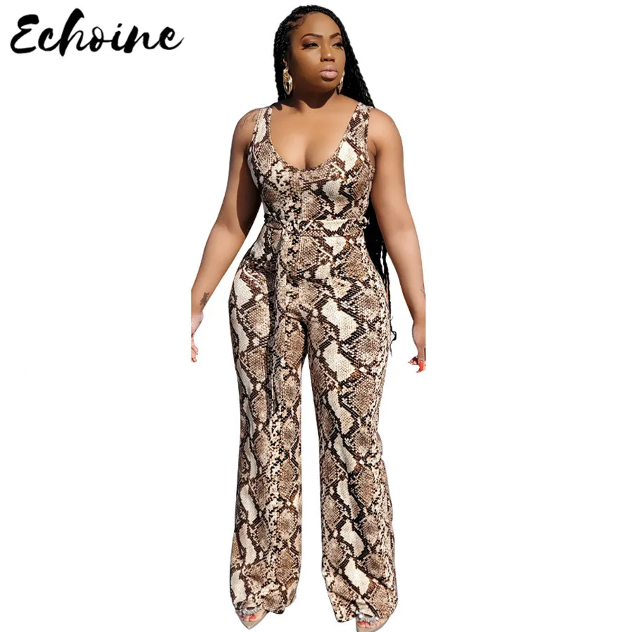 Женский комбинезон без рукавов со шнуровкой Echoine сексуальный змеиным узором на