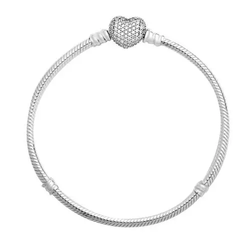 

Original 925 Sterling Silver Moments Pave Heart Clasp With Crystal pan Bracelet Bangle Fit Bead Charm DIY Europe Jewelry