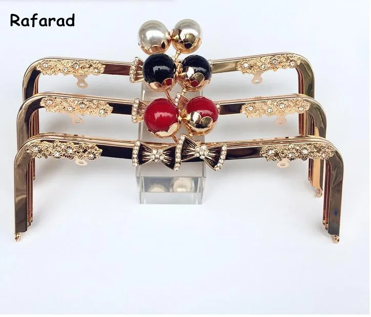 

10 Pcs Per Lot 23.5 Cm Red Black White Pearl Clasp Metal Purse Frame Crystal On Surface Wholesale Obag Handle Metal Bag Frame