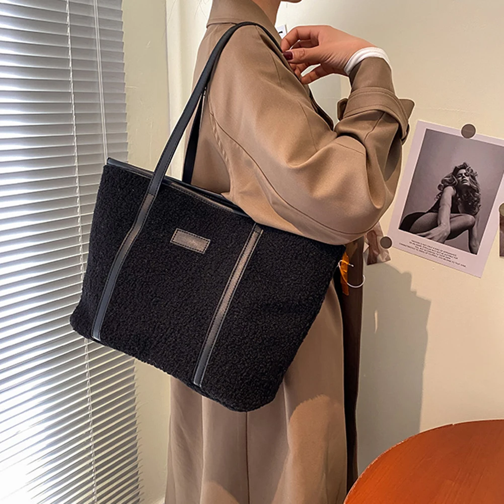 

Сумка женская из шерсти ягненка с верхней ручкой, Модный пушистый вместительный саквояж для ноутбука, модная сумочка для осени и зимы