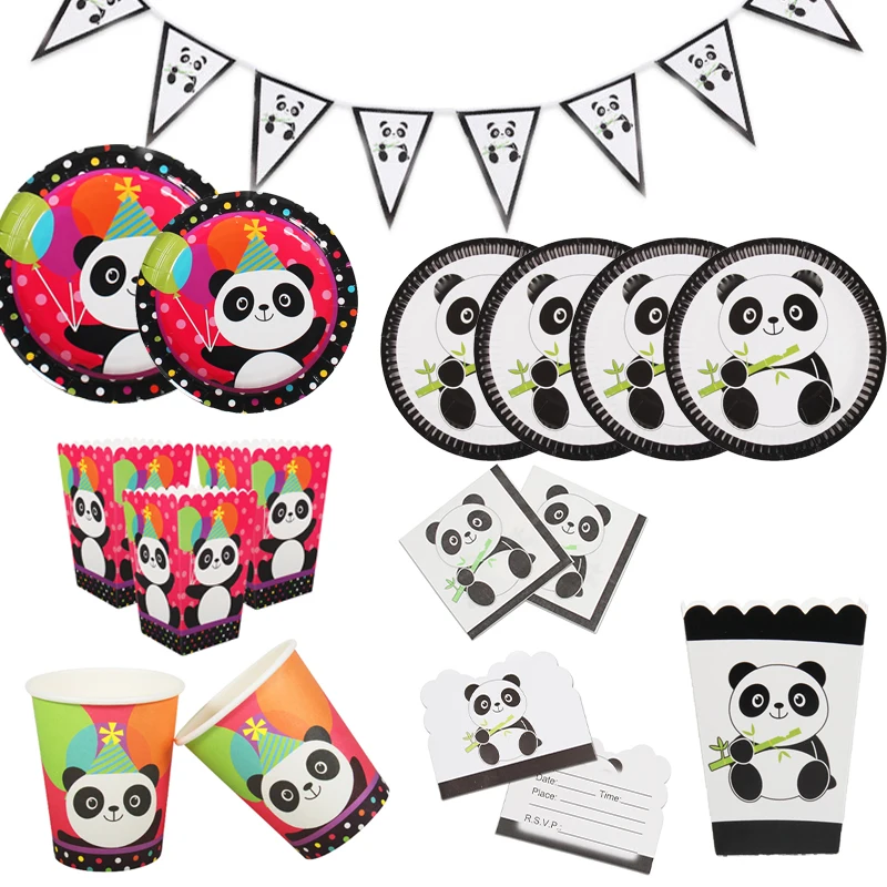 

Cartoon Panda Theme Birthday Party Kids Disposable Tableware Paper Plate Napkins Cup Baby Shower Party Decorations Supplies