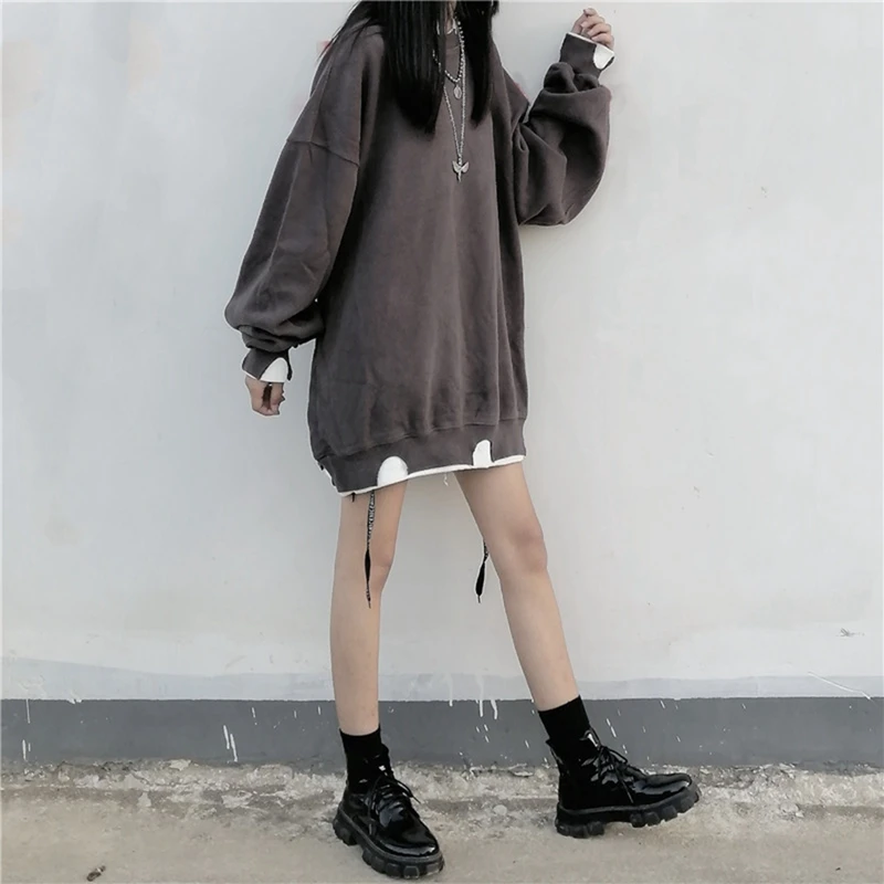 

Women'S Cotton Sweater Autumn And Winter Irregular Holes Fake Two Thin Coats Korean Loose Top