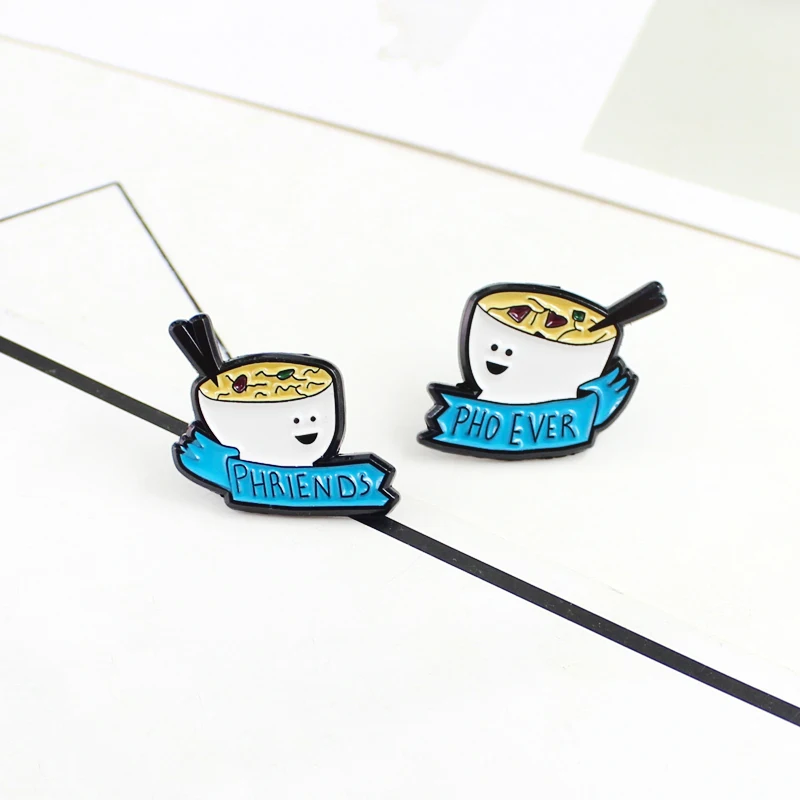 Мультфильм белая чаша эмаль брошь PHRIENDS PHO MAI баннер лента японская каша футболка