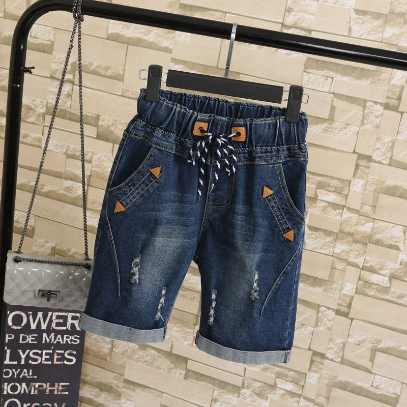 

Large Size Women Fat MM Summer Students Denim Shorts Female 200 Pounds Plus Size Five Points Wide Leg Harem Trousers MZ1573