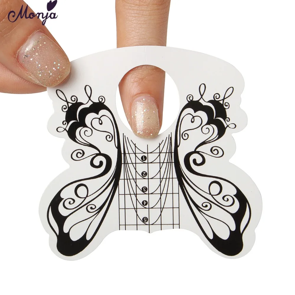 Monja 50 шт., в форме бабочки Nail Art французский акриловые УФ-гель Советы Расширение строитель форма Руководство трафарет для маникюра