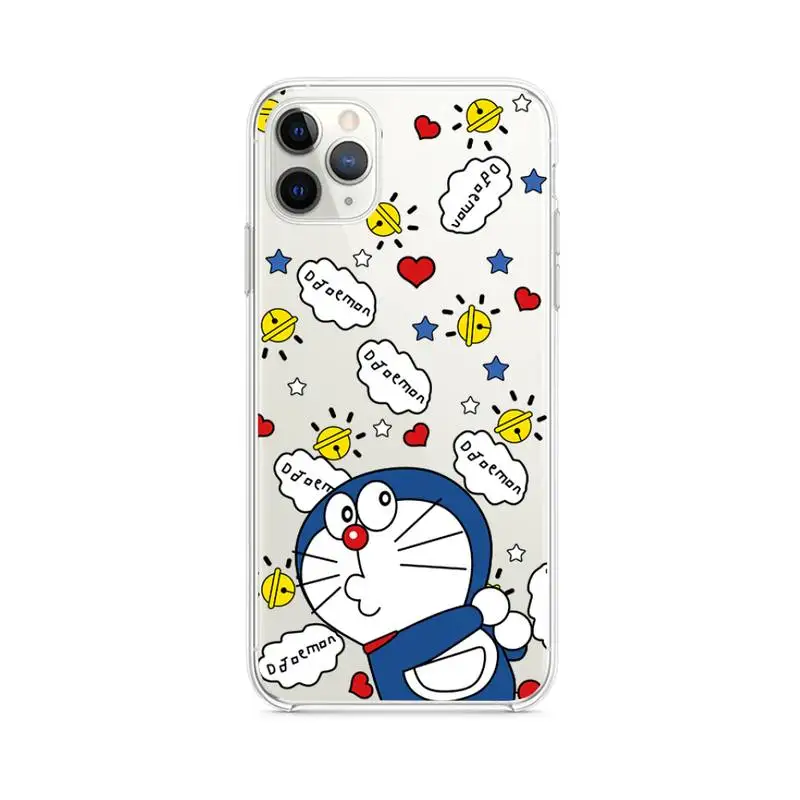cute cartoon doraemon robot cat phone case clear for iphone 12 pro max mini 11 pro xs max 8 7 6 6s plus x 5s se 2020 xr cover free global shipping