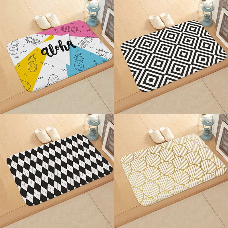 

Flannel Doormat Floor Mat Geometric Pattern Outdoor Entrance Door Mat Anti Slip Floor Rug For Room Bathroom Kitchen Hallway
