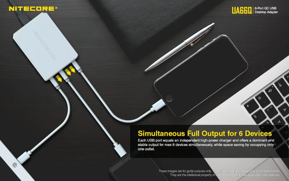 NITECORE UA66Q 6-Порты и разъёмы QC Зарядное устройство USB адаптер 68 Вт высокой мощности Скорость зарядкой зарядное устройство QC 3,0/QC 2,0 Выход Aavaiable большого Ёмкость устройств