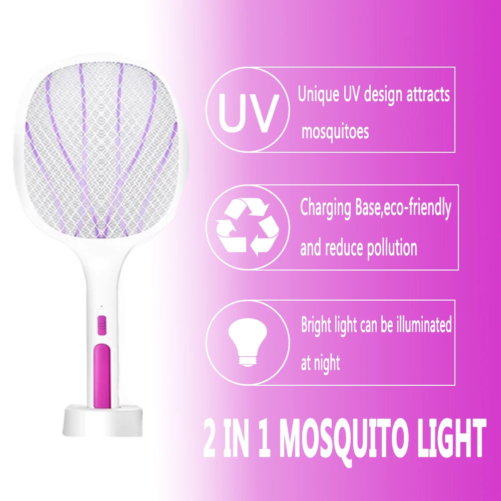 

High-Tech Electric Flies Swatter Killer with UV Light USB Rechargeable Lamp Summer Mosquito Trap Racket Anti Insect Bug Zapper