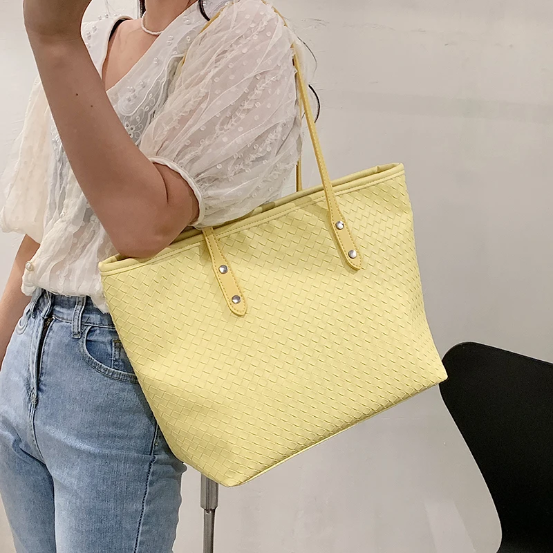 

Женская сумка-тоут из искусственной кожи, с переплетением, на плечо