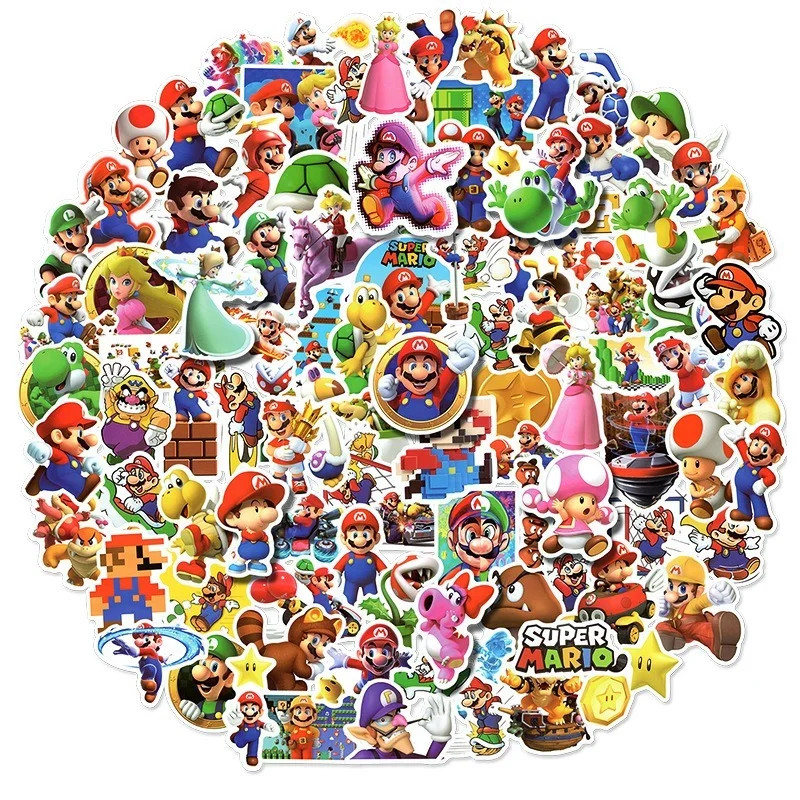 

100pcs 1setSuper Mario Original Tattoo Stickers Action Figure Cartoon Super Marie Toys Boys Girls Christmas Kids Birthday Gifts