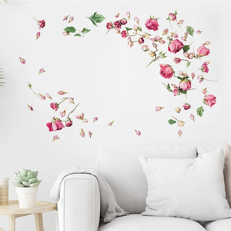 Wunderschöne Fliegende Rosen Wandaufkleber Schlafzimmer Wohnzimmer Hintergrund-Dekoration Wandbild Heimverschönerung Blumen Selbstklebende Aufkleber – Detail 3