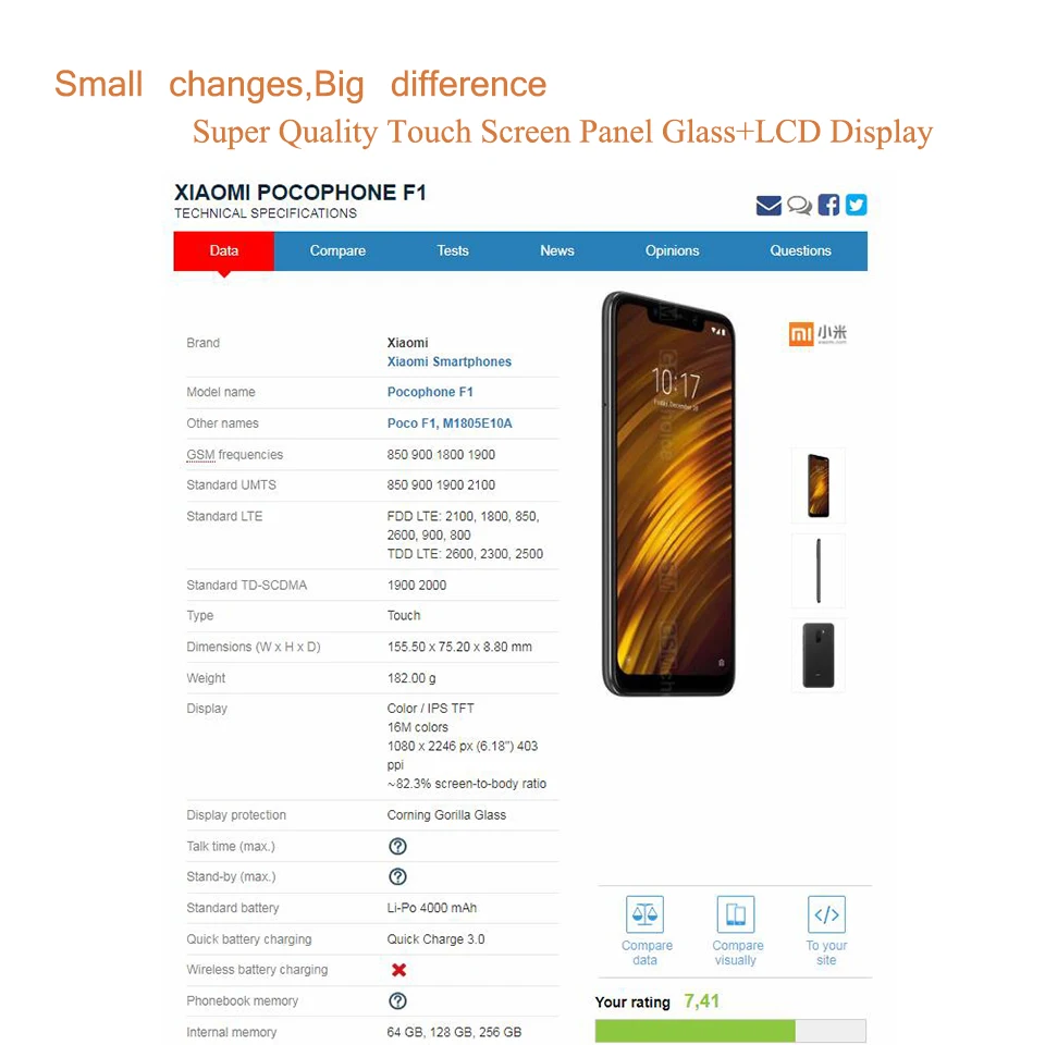 

Original For Xiaomi poco F1 LCD Display Touch Screen Digitizer Assembly for xiaomi mi Pocophone F1 LCD Monitor Replacement