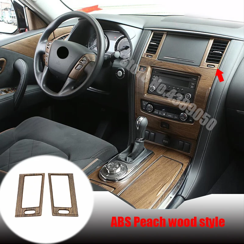 

For NIssan Patrol Armada Y62 2017 2018 Car Accessories ABS Peach wood style Car middle air outlet Decoration Cover Trim styling
