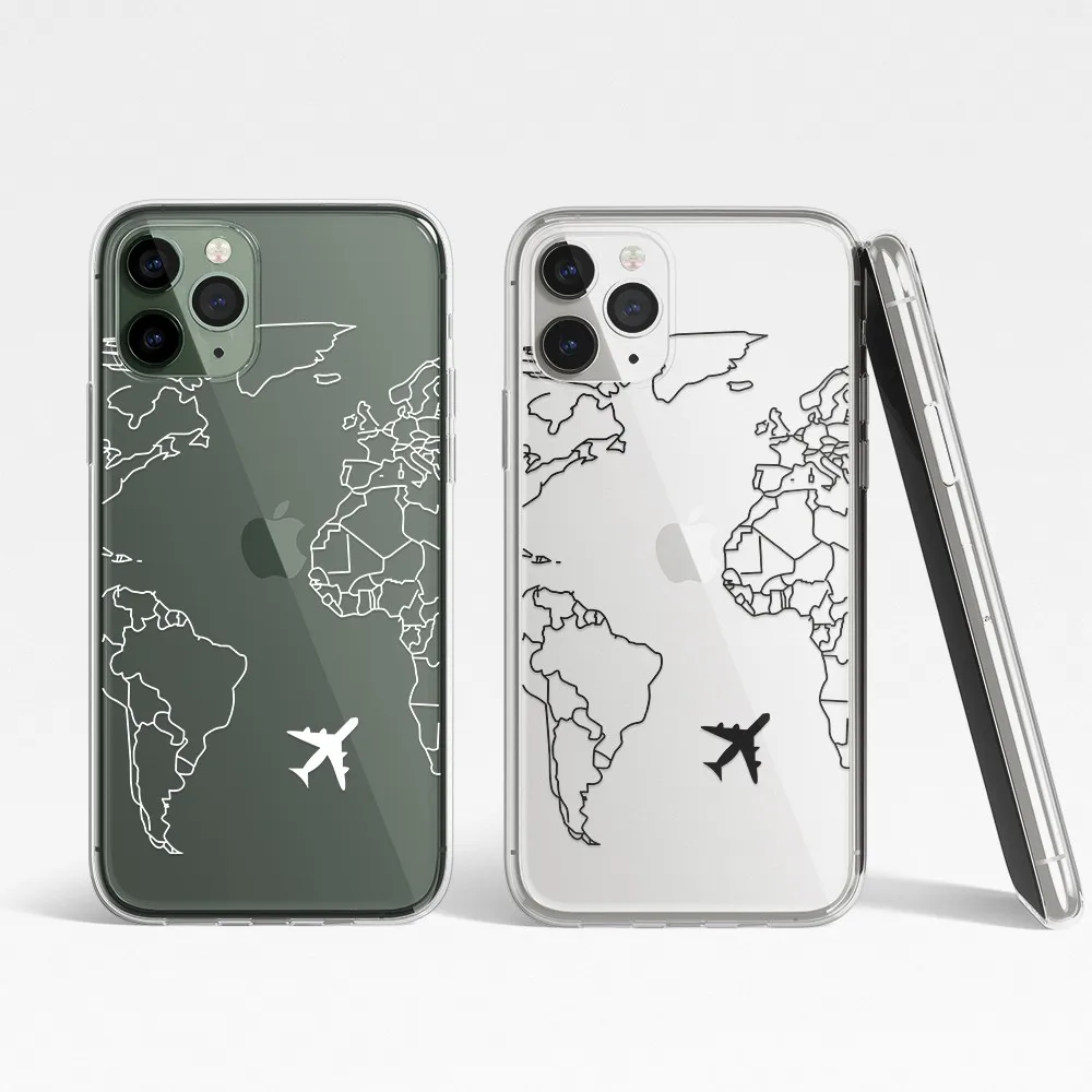 

map aircraft soft case for iphone 12 MINI 11 pro x xs max xr 8 7 6 6s plus SE Clear silicone phone cover Air tickets coque funda