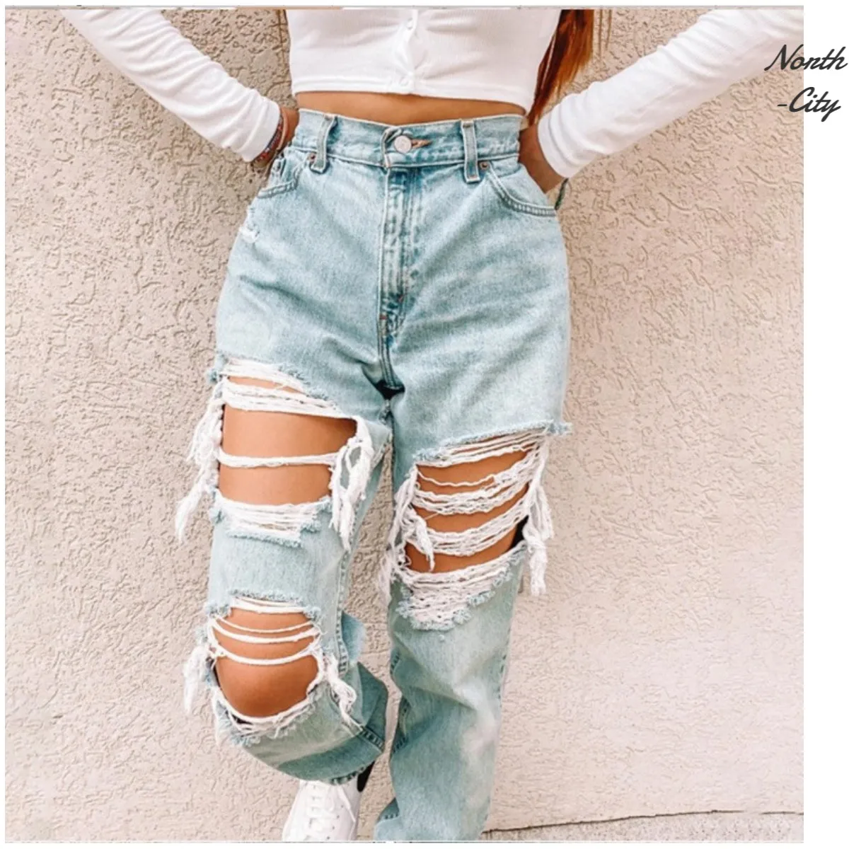 

Повседневные джинсы большого размера, рваные джинсы Traf za, женские брюки с завышенной талией средней длины, 2021