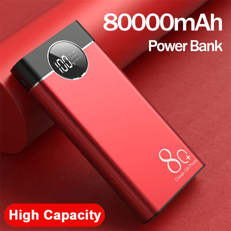 

Large-Capacity 80000mAh Power Bank for Sumsung IPhone Xiaomi Portable Phone Fast Charger Watch Digital Display Travel Charger