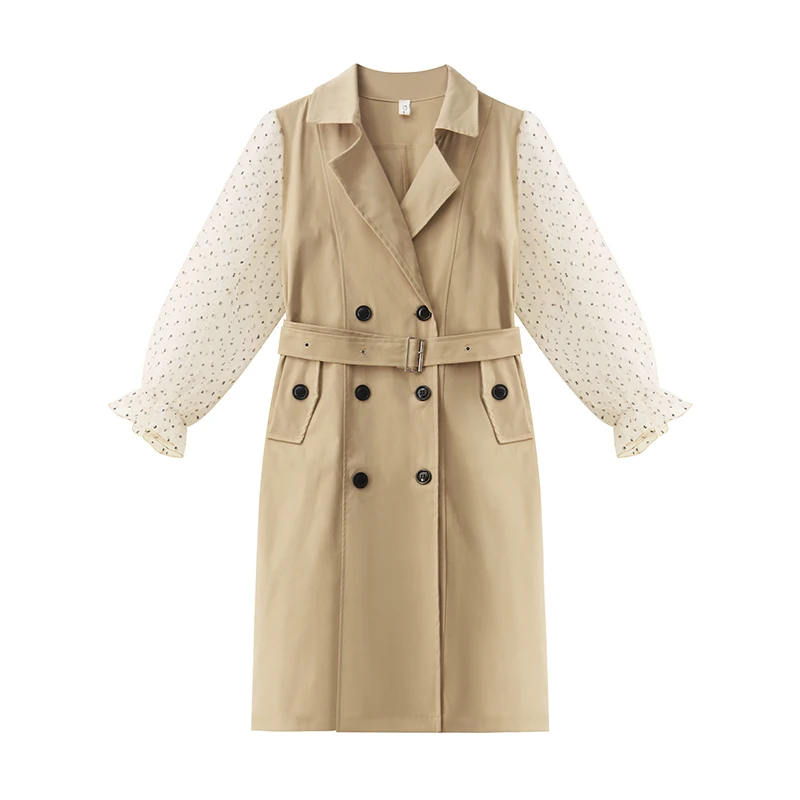 Костюм платье 2021 весна осень Марлевое соединение элегантный Пышный рукав