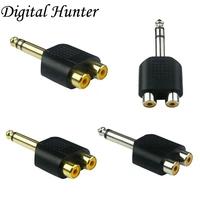 gold plating nickel plated 6 35mm stereo male plug to 2 rca jack female splitter adaptor audio video connector rca socket