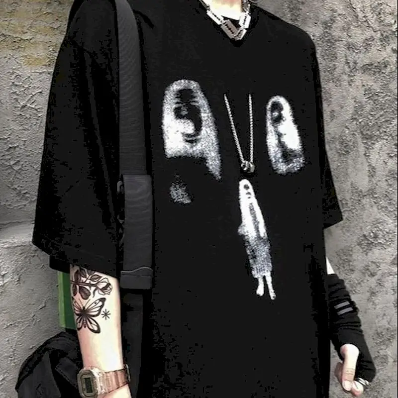 

Парные футболки в стиле панк с граффити, уличная футболка с коротким рукавом в стиле Харадзюку, футболка оверсайз, Мужская одежда, футболки, ...