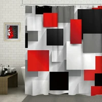 modern geometric shower curtain mid century abstract black red gray white print polyester waterproof fabric home bathroom decor