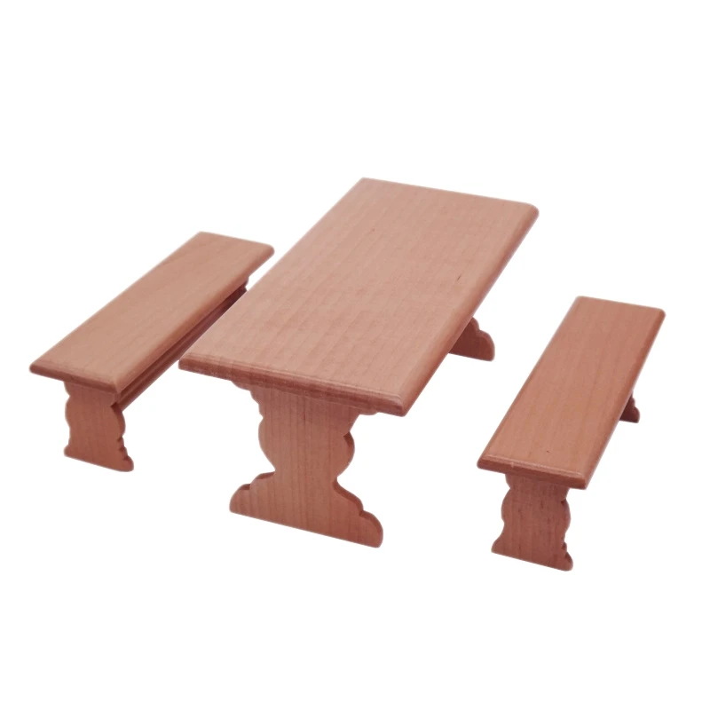 

1:12 Dollhouse Miniature Garden Red Long Table and 2 Bench Set Dollhouse Furniture Accessories